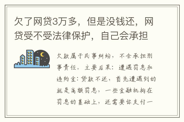 欠了网贷3万多，但是没钱还，网贷受不受法律保护，自己会承担什么责任