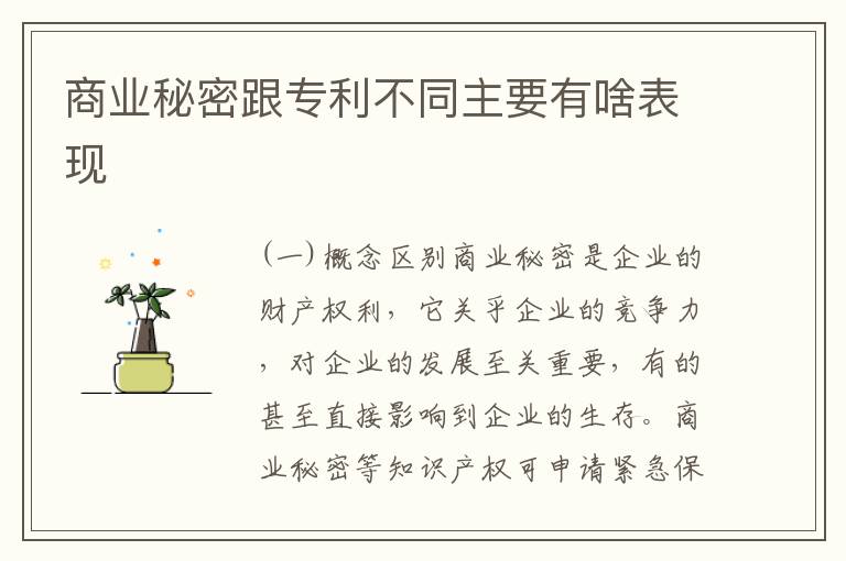 商业秘密跟专利不同主要有啥表现