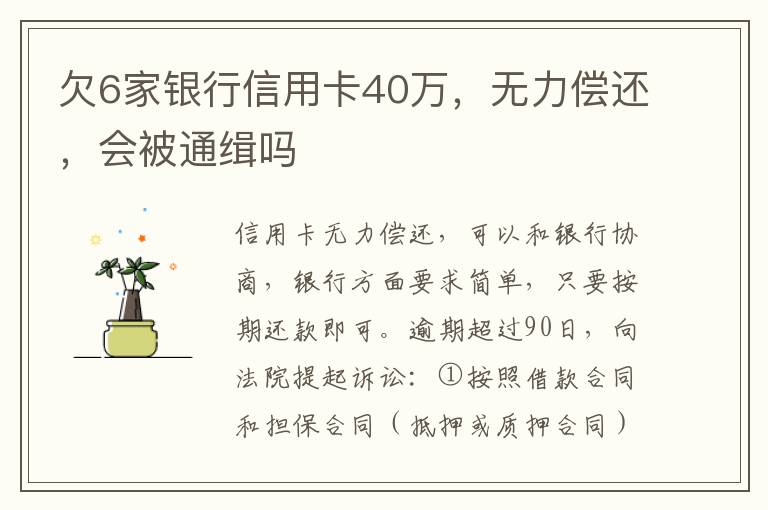欠6家银行信用卡40万，无力偿还，会被通缉吗
