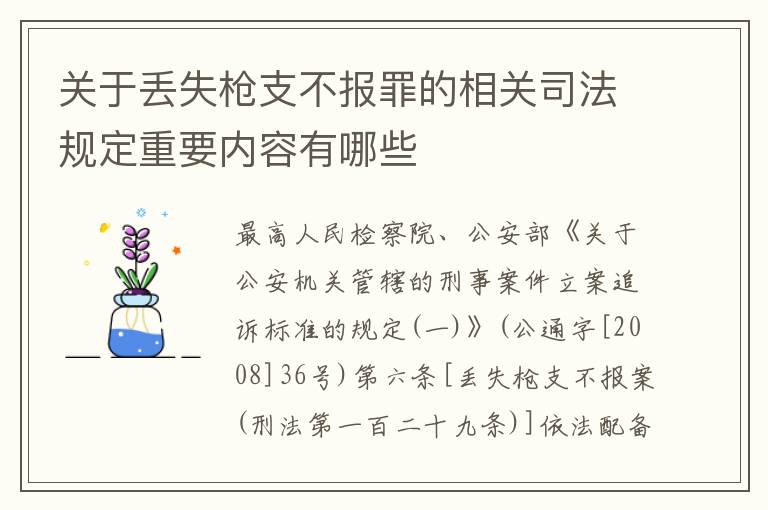 关于丢失枪支不报罪的相关司法规定重要内容有哪些