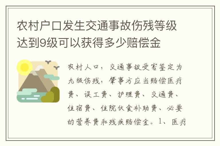 农村户口发生交通事故伤残等级达到9级可以获得多少赔偿金