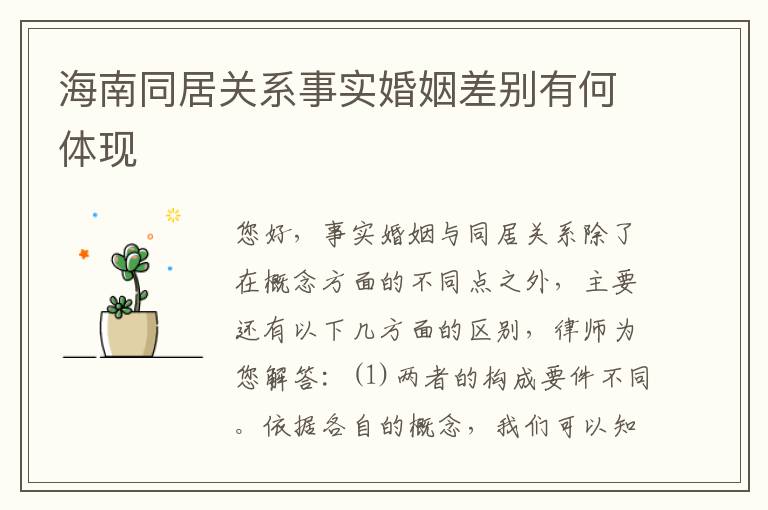 海南同居关系事实婚姻差别有何体现