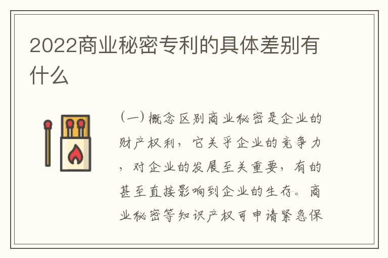 2022商业秘密专利的具体差别有什么