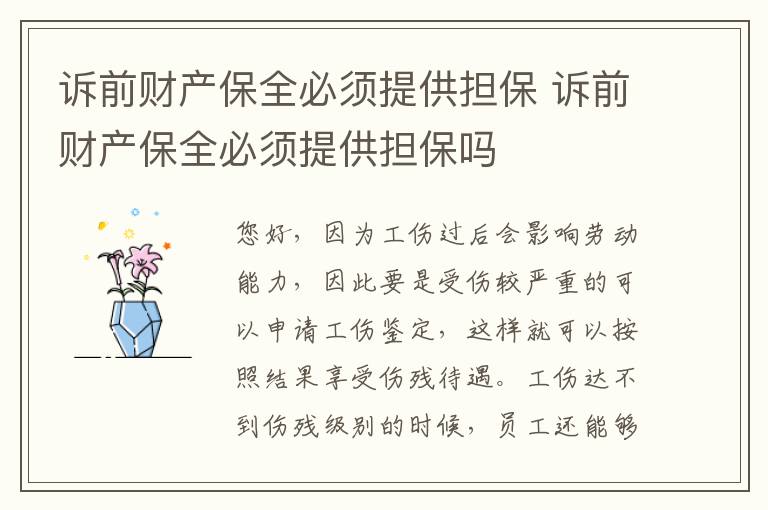 诉前财产保全必须提供担保 诉前财产保全必须提供担保吗