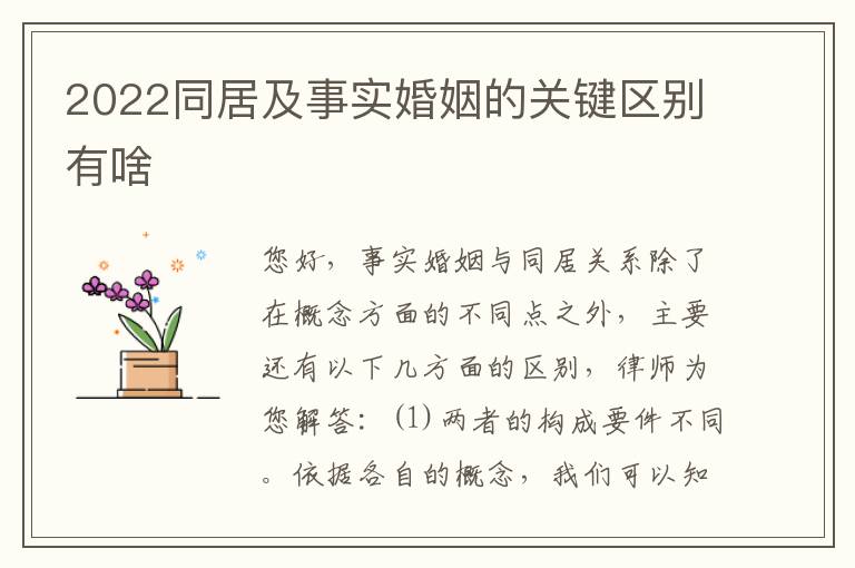 2022同居及事实婚姻的关键区别有啥