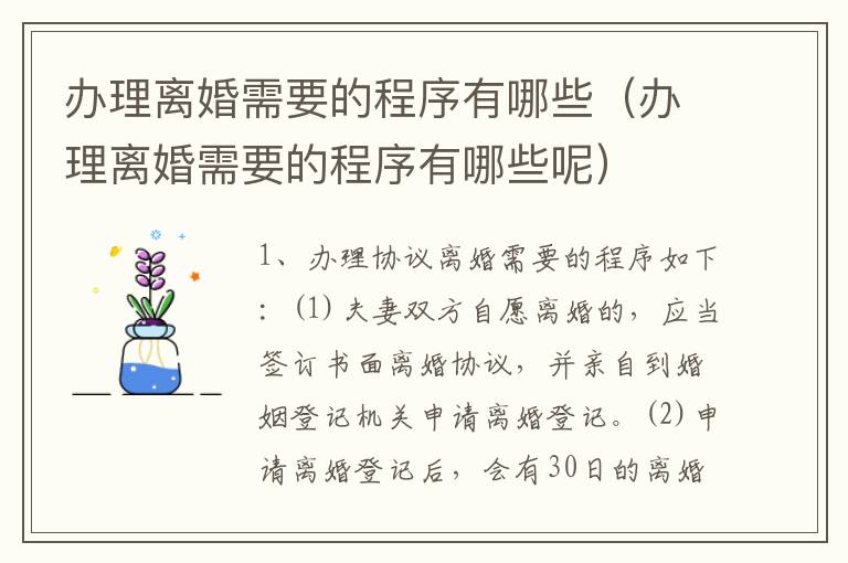 办理离婚需要的程序有哪些（办理离婚需要的程序有哪些呢）