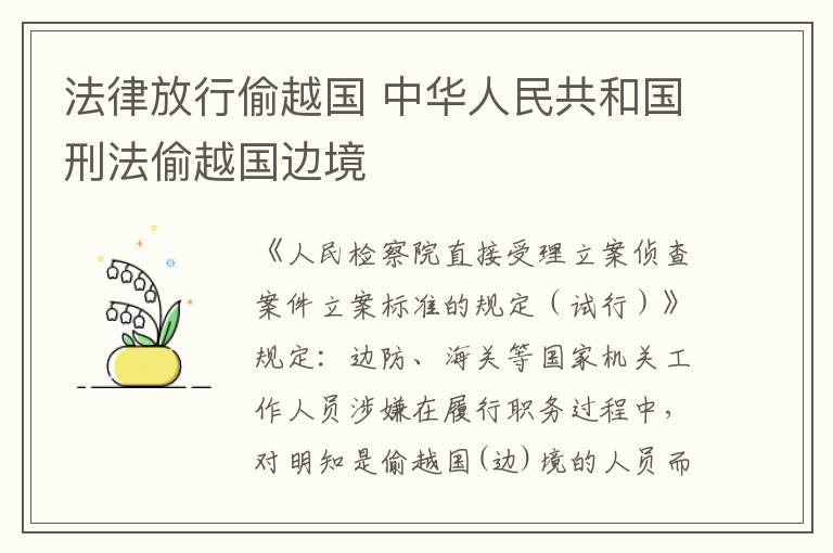 法律放行偷越国 中华人民共和国刑法偷越国边境