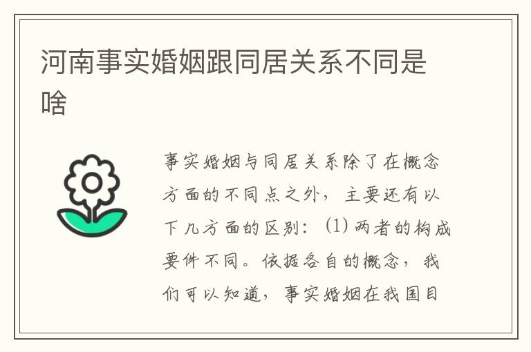 河南事实婚姻跟同居关系不同是啥