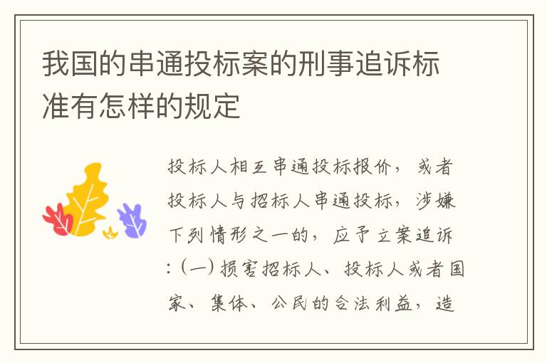 我国的串通投标案的刑事追诉标准有怎样的规定