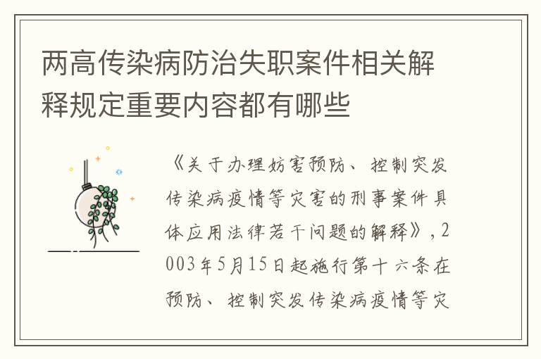 两高传染病防治失职案件相关解释规定重要内容都有哪些