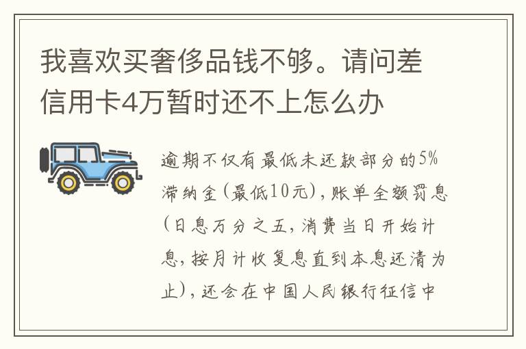 我喜欢买奢侈品钱不够。请问差信用卡4万暂时还不上怎么办