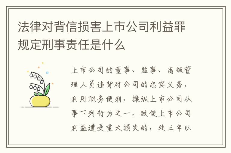 法律对背信损害上市公司利益罪规定刑事责任是什么