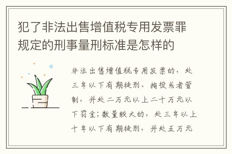 犯了非法出售增值税专用发票罪规定的刑事量刑标准是怎样的