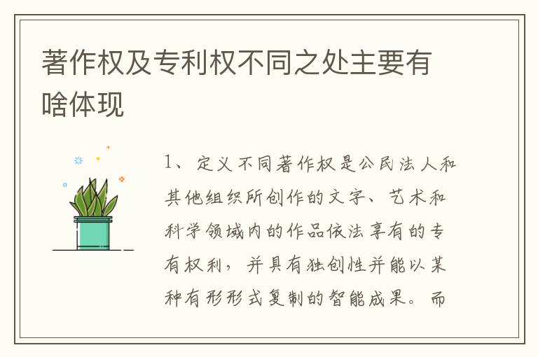 著作权及专利权不同之处主要有啥体现