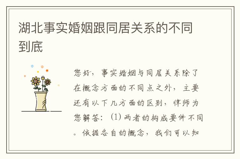 湖北事实婚姻跟同居关系的不同到底