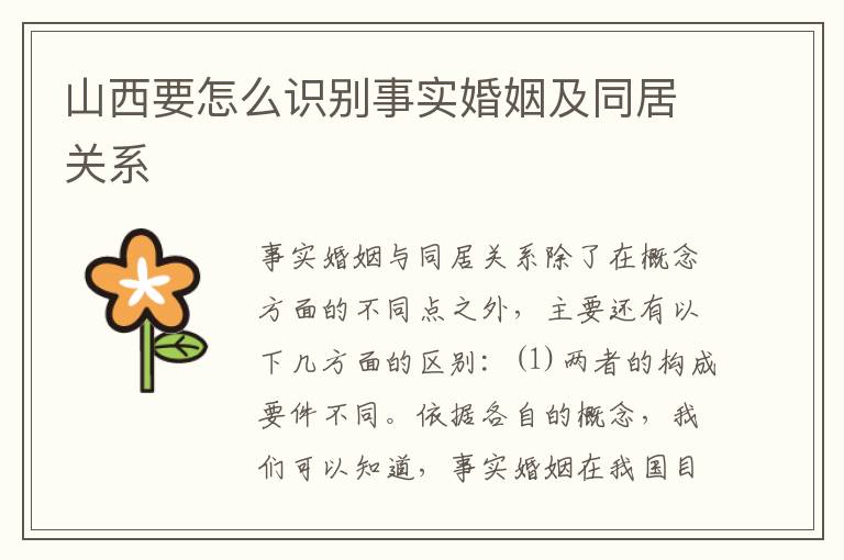 山西要怎么识别事实婚姻及同居关系