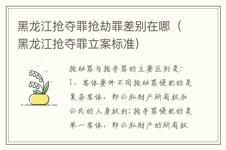 黑龙江抢夺罪抢劫罪差别在哪（黑龙江抢夺罪立案标准）