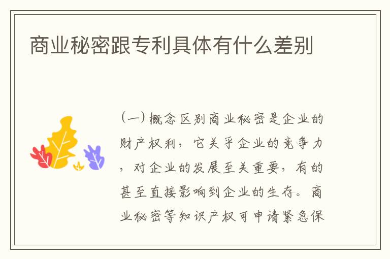商业秘密跟专利具体有什么差别