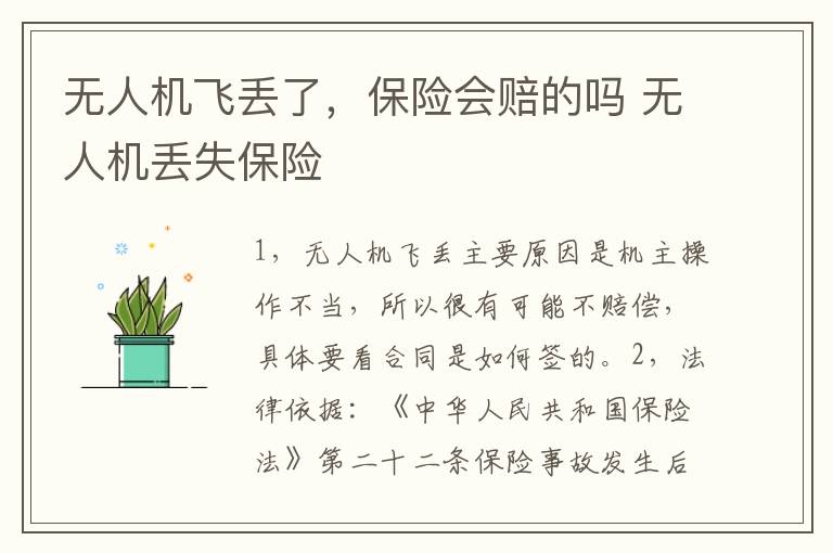 无人机飞丢了，保险会赔的吗 无人机丢失保险
