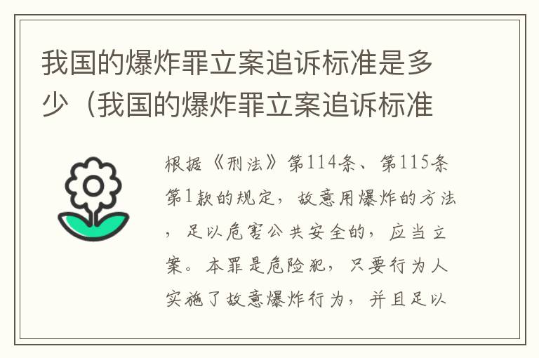 我国的爆炸罪立案追诉标准是多少（我国的爆炸罪立案追诉标准是多少年）