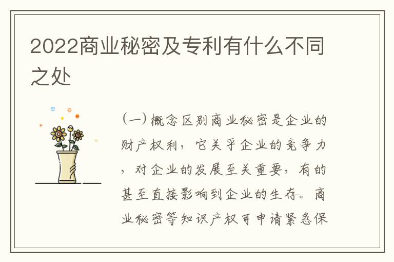 2022商业秘密及专利有什么不同之处