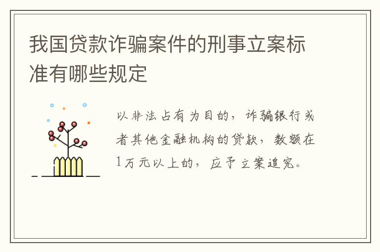 我国贷款诈骗案件的刑事立案标准有哪些规定