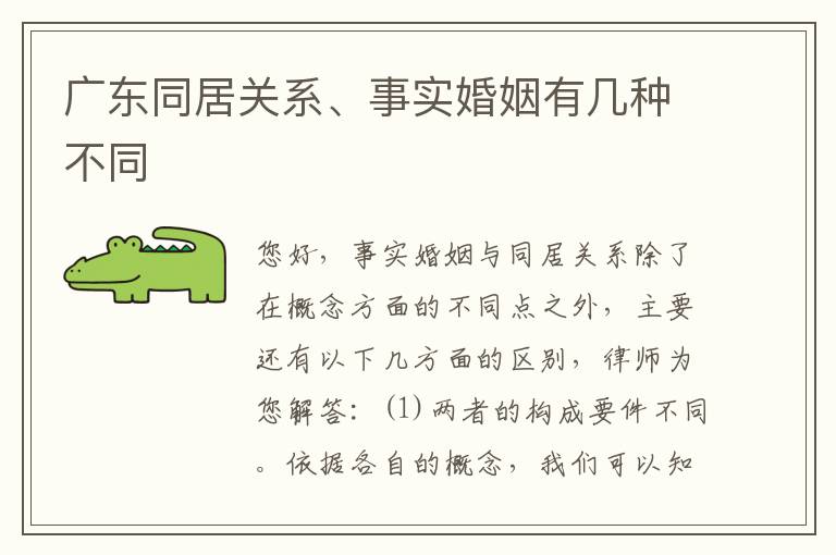 广东同居关系、事实婚姻有几种不同