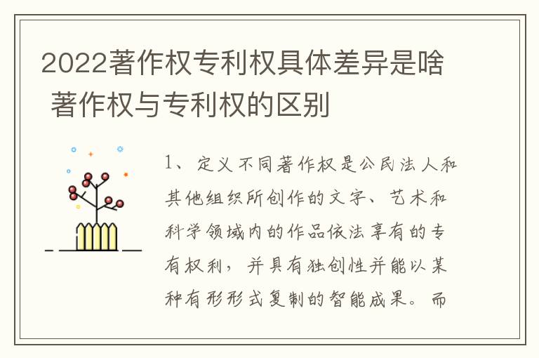 2022著作权专利权具体差异是啥 著作权与专利权的区别