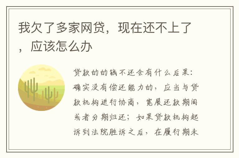 我欠了多家网贷，现在还不上了，应该怎么办