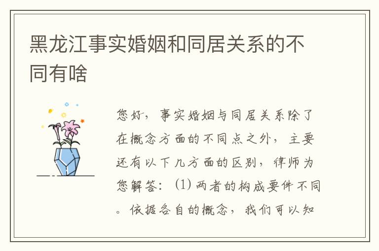 黑龙江事实婚姻和同居关系的不同有啥
