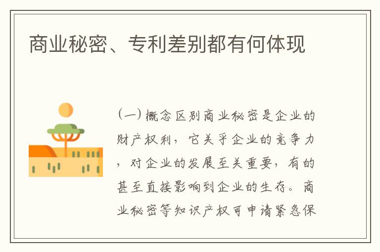 商业秘密、专利差别都有何体现