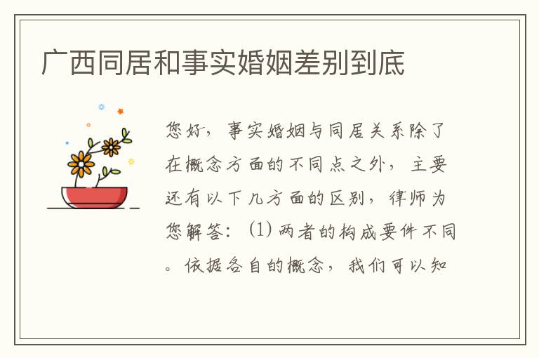 广西同居和事实婚姻差别到底