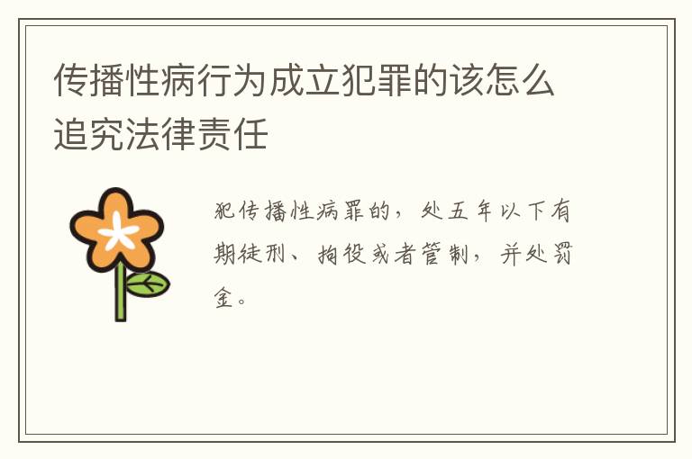 传播性病行为成立犯罪的该怎么追究法律责任