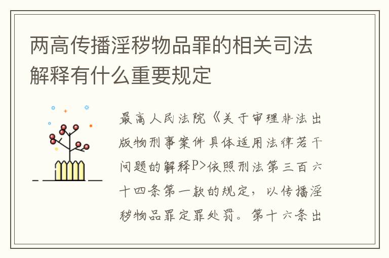 两高传播淫秽物品罪的相关司法解释有什么重要规定