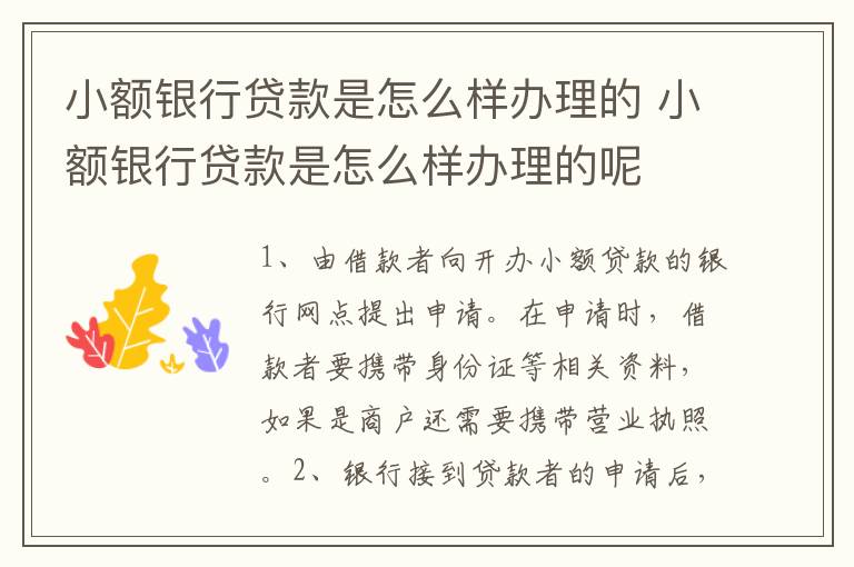 小额银行贷款是怎么样办理的 小额银行贷款是怎么样办理的呢