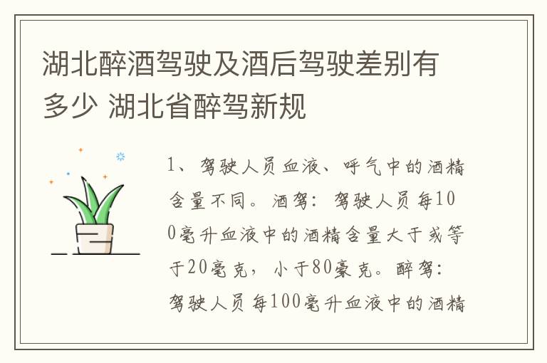 湖北醉酒驾驶及酒后驾驶差别有多少 湖北省醉驾新规