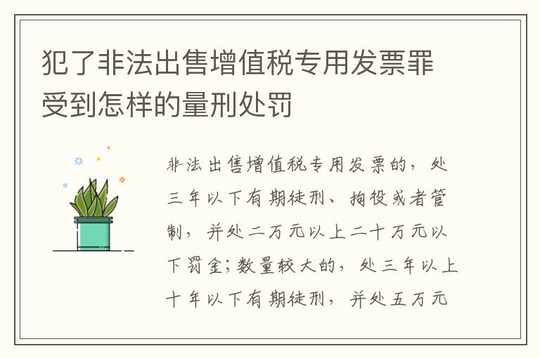 犯了非法出售增值税专用发票罪受到怎样的量刑处罚