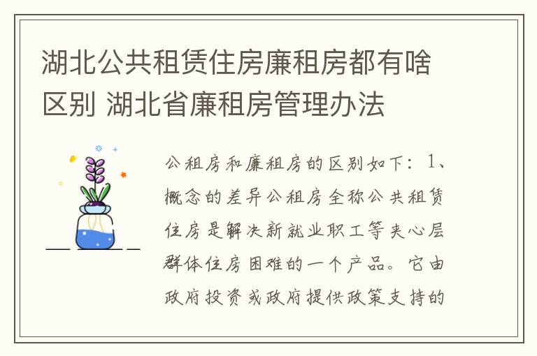湖北公共租赁住房廉租房都有啥区别 湖北省廉租房管理办法