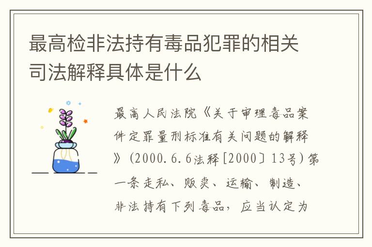 最高检非法持有毒品犯罪的相关司法解释具体是什么