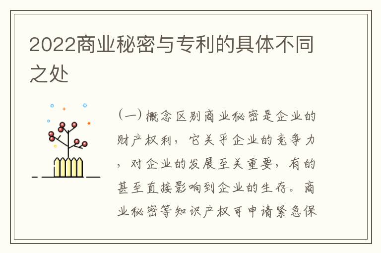 2022商业秘密与专利的具体不同之处