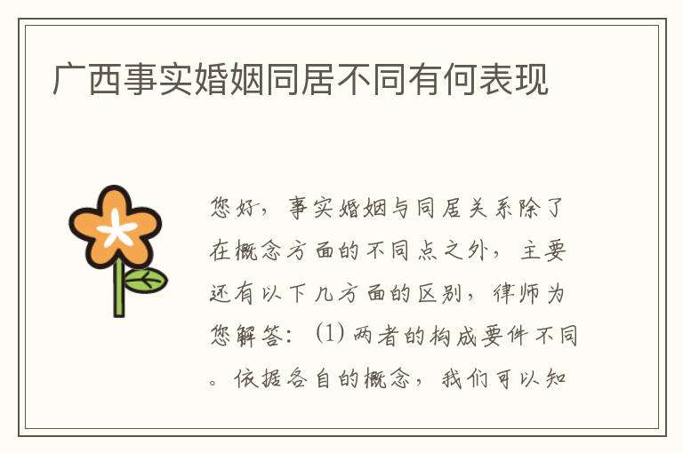 广西事实婚姻同居不同有何表现
