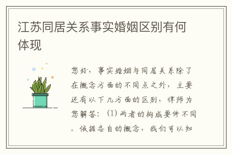 江苏同居关系事实婚姻区别有何体现