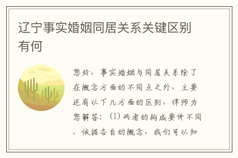 辽宁事实婚姻同居关系关键区别有何