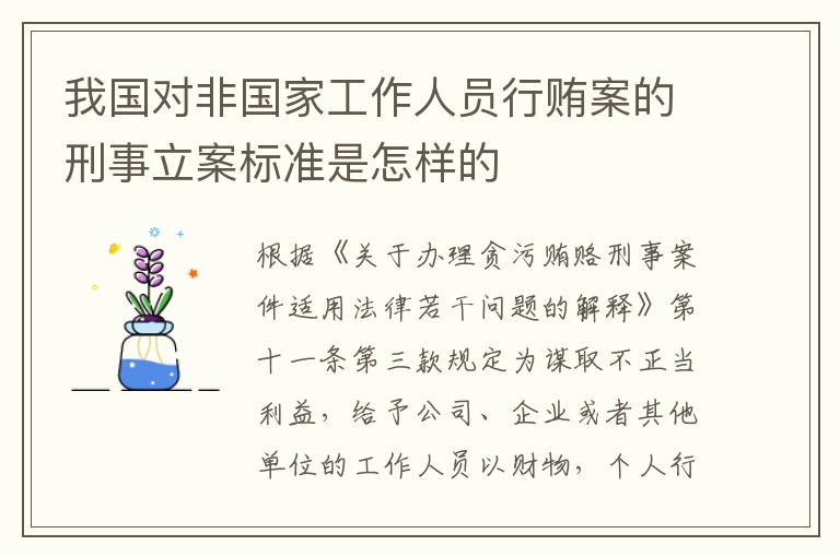 我国对非国家工作人员行贿案的刑事立案标准是怎样的