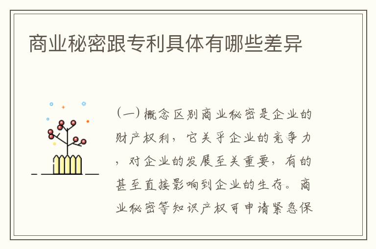 商业秘密跟专利具体有哪些差异