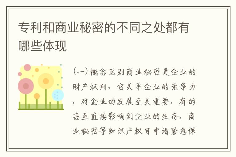 专利和商业秘密的不同之处都有哪些体现
