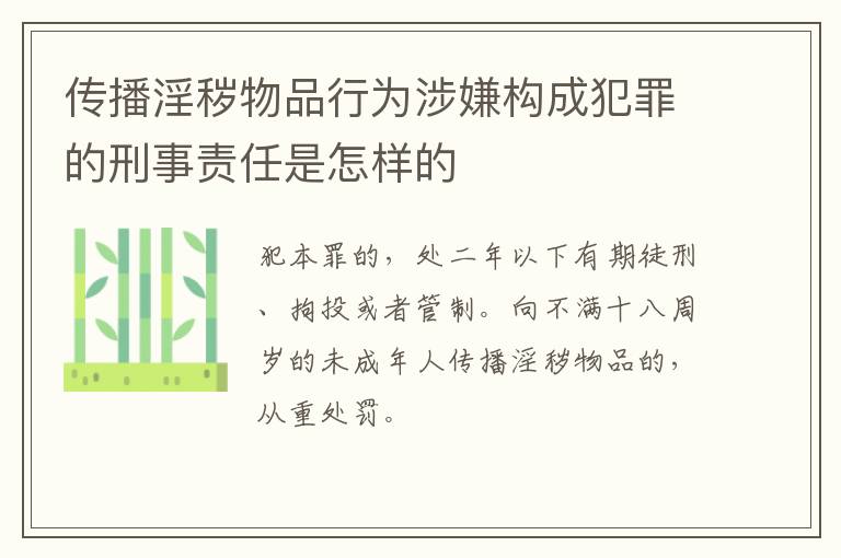 传播淫秽物品行为涉嫌构成犯罪的刑事责任是怎样的