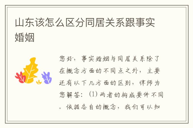 山东该怎么区分同居关系跟事实婚姻