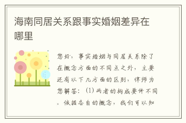 海南同居关系跟事实婚姻差异在哪里