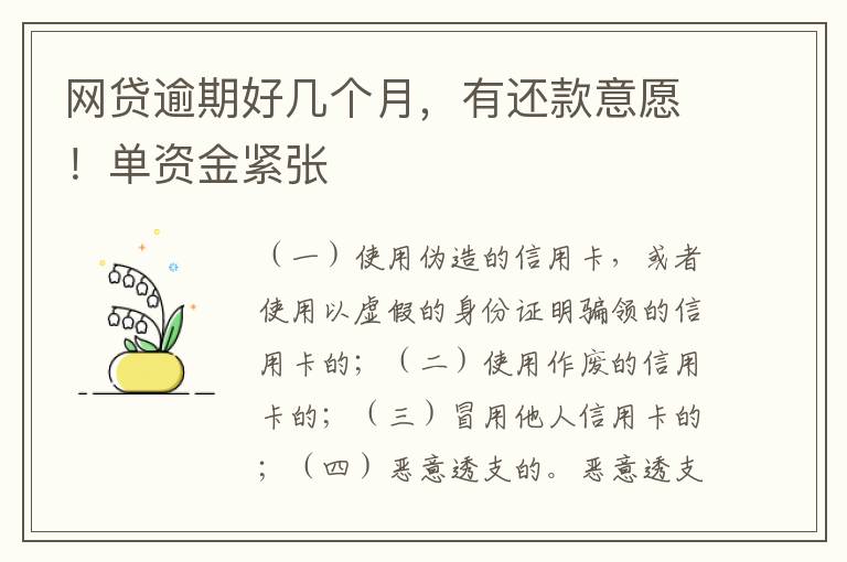 网贷逾期好几个月，有还款意愿！单资金紧张